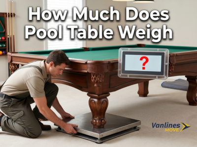 Detailed chart showing the average weight of different size pool tables (7ft, 8ft, 9ft) and slate types.